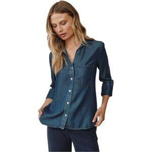 Bella Dahl Shirt Tail Button Down Chambray Shirt Twilight Rinse Wash Denim Small